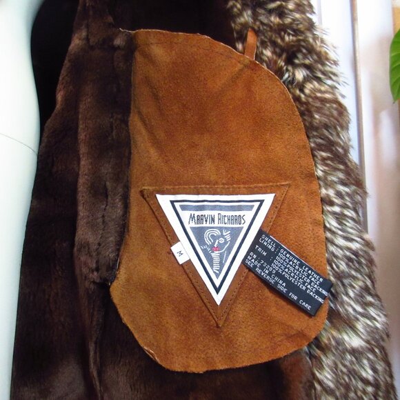 Vintage Marvin Richards Genuine Leather Jacket Long Trench Coat Medium Fur Trim - Picture 8 of 16
